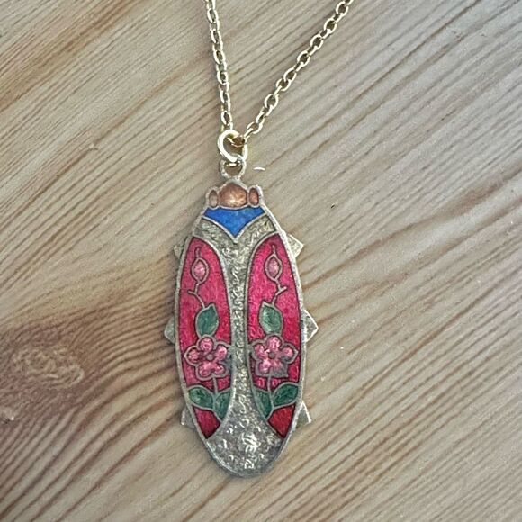 Vintage Cloisonné Enamel Ladybug Pendant Necklace - Picture 5 of 11